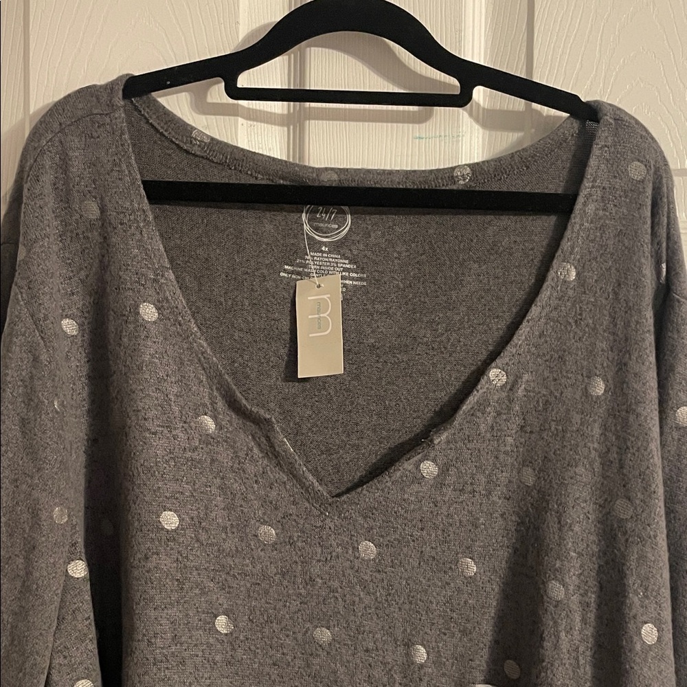 Maurices Gray Polka Dot Scoop Neck Sweater